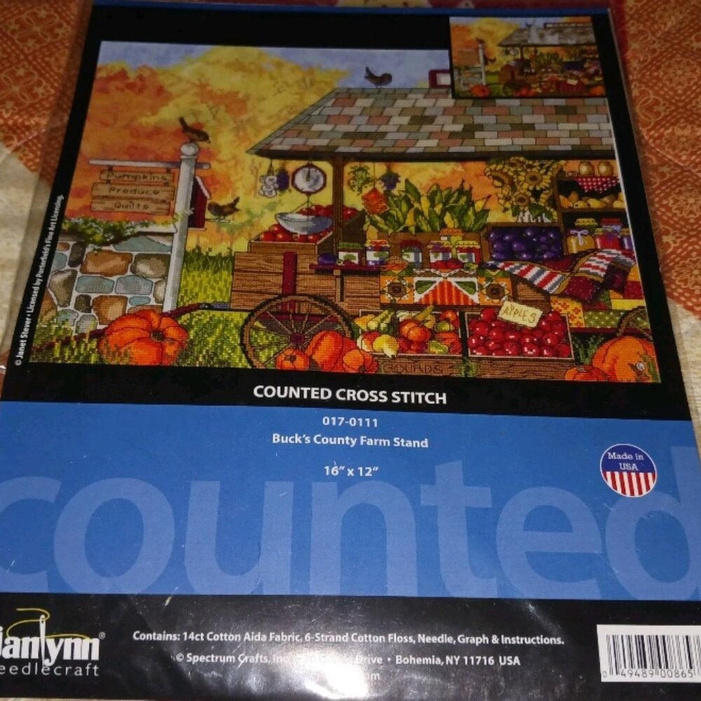 Janlynn Bucks County Farm Stand Cross Stitch Kit NEW Sealed Autumn Fall Harvest